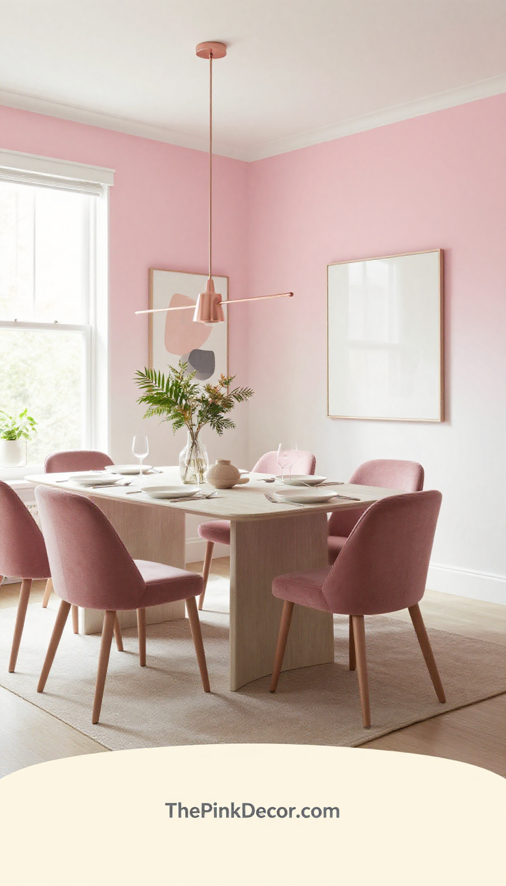 modern blush pink ombre wall dining room decor trends and ideas - Complete View Complete Dining Room with pink decor elements