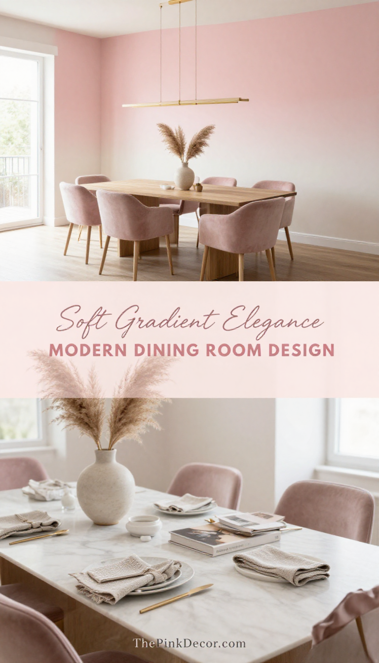 Blush Pink Ombre Wall Dining Room Design - Dining Room - The Pink Decor