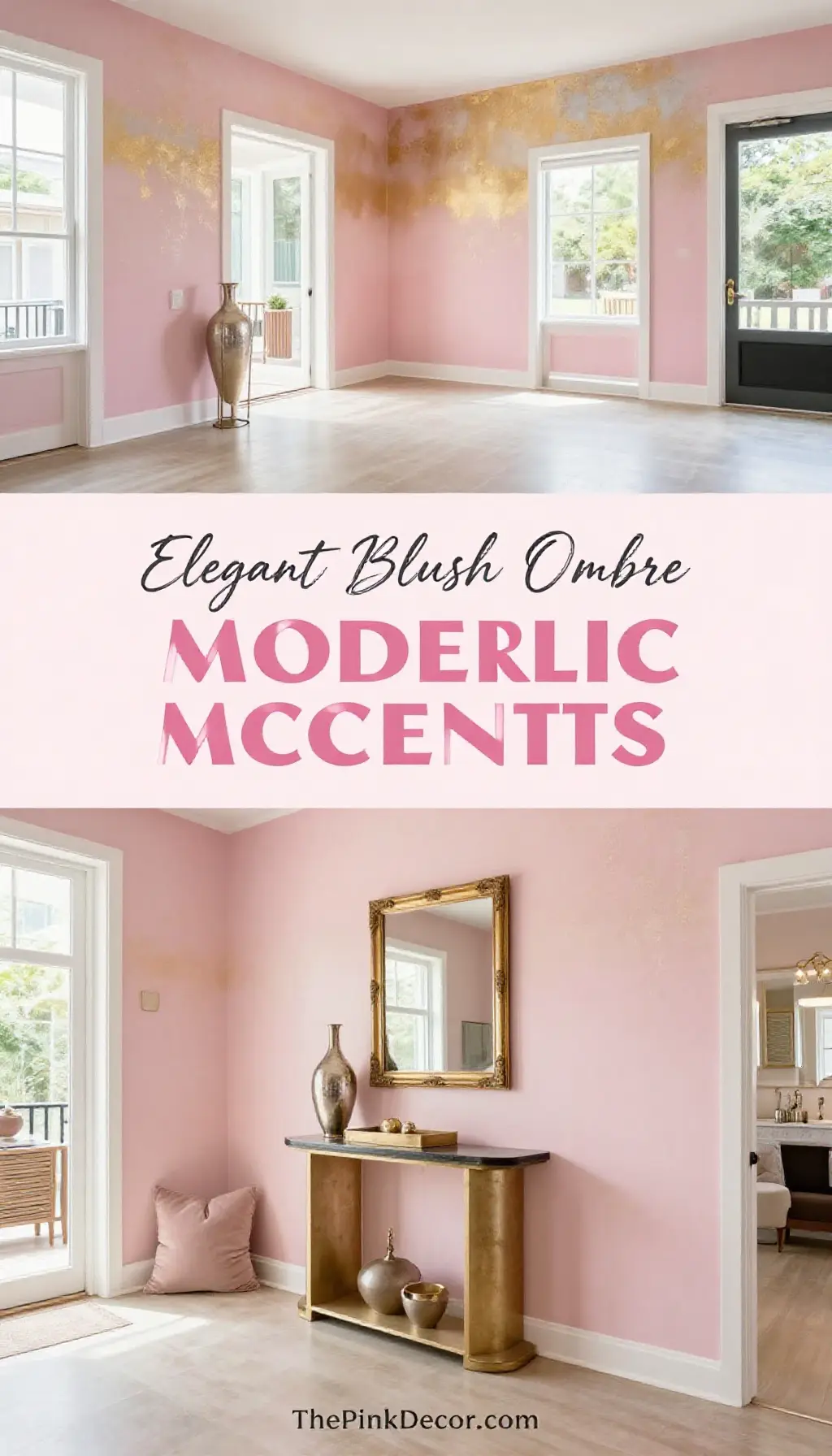 unique pink entryway design ideas with blush rose color schemes for 2024 - Featured Design Blush Pink Ombre Wall with Metallic Entryway Accents - Entryway - The Pink Decor