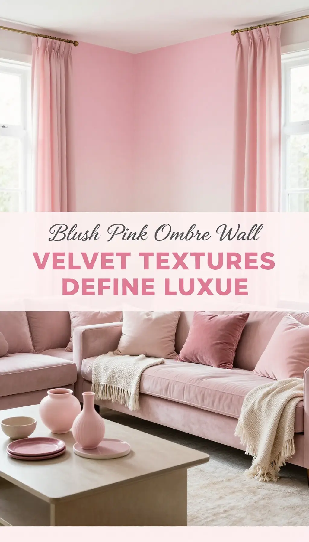 Blush Pink Ombre Wall with Velvet Textures - Bedroom - The Pink Decor