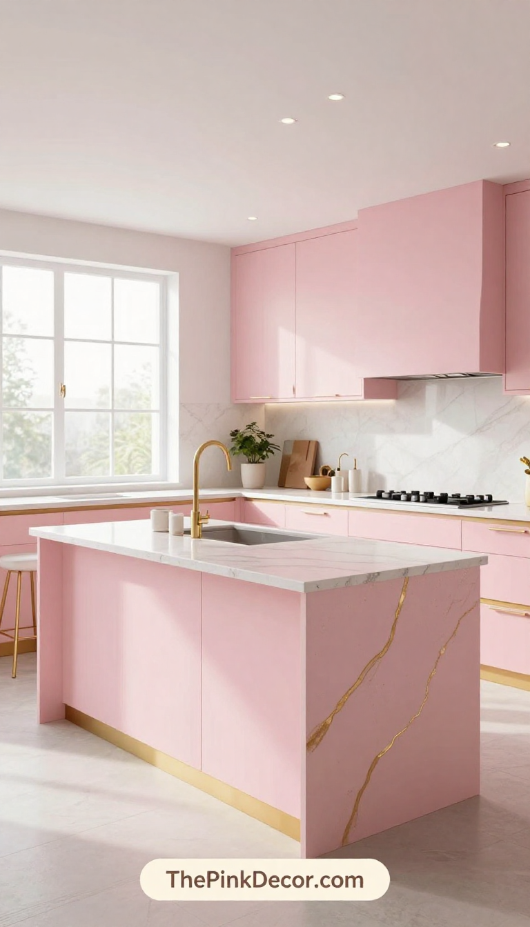 Complete Kitchen with pink decor elements