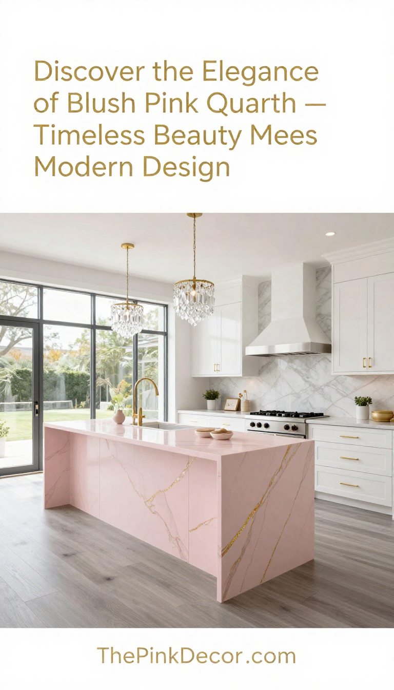 Blush Pink Quartz Countertops with Gold Veining - Kitchen - The Pink Decor