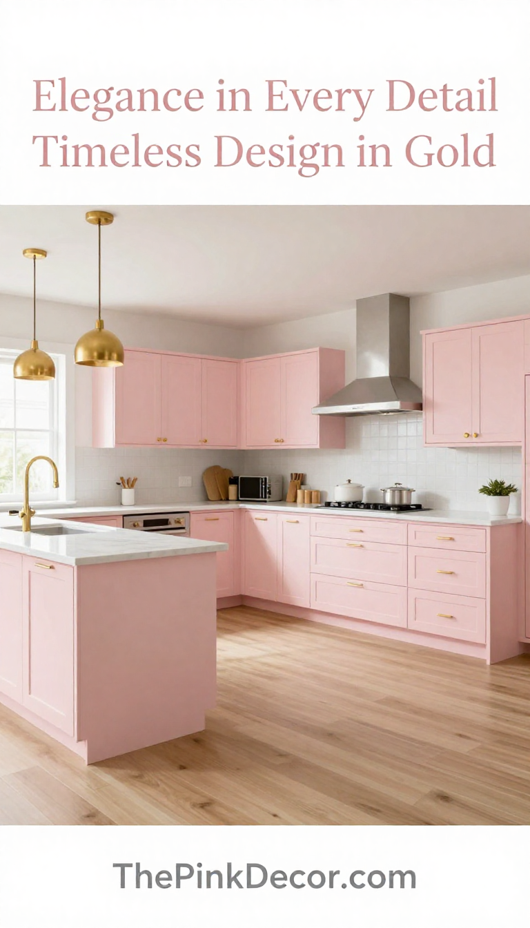 Blush Pink Shaker Cabinets with Gold Hardware - Kitchen - The Pink Decor