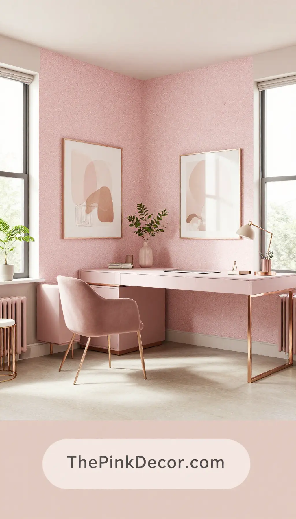 Complete Home Office with pink decor elements
