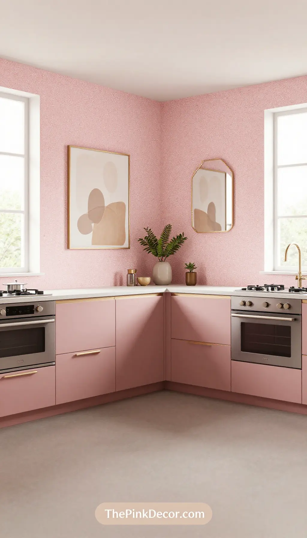 Complete Kitchen with pink decor elements