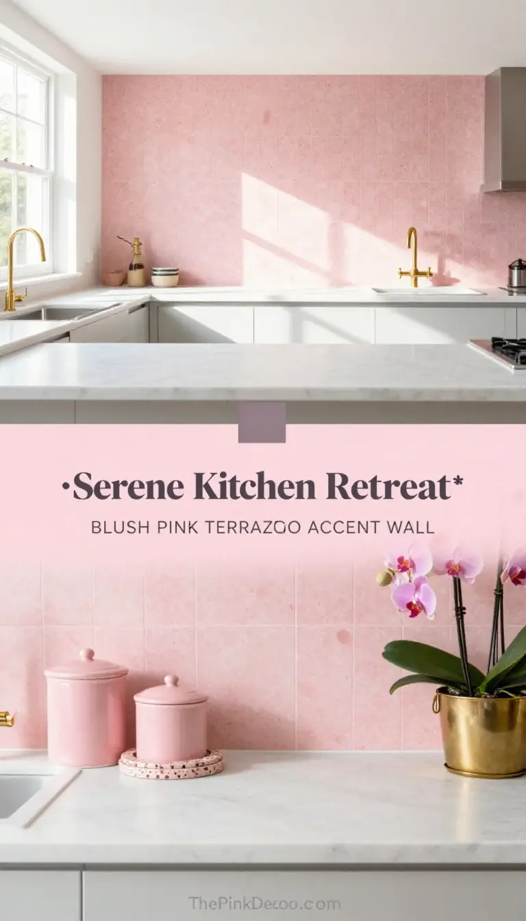 Blush Pink Terrazzo Accent Wall Kitchen - Kitchen - The Pink Decor
