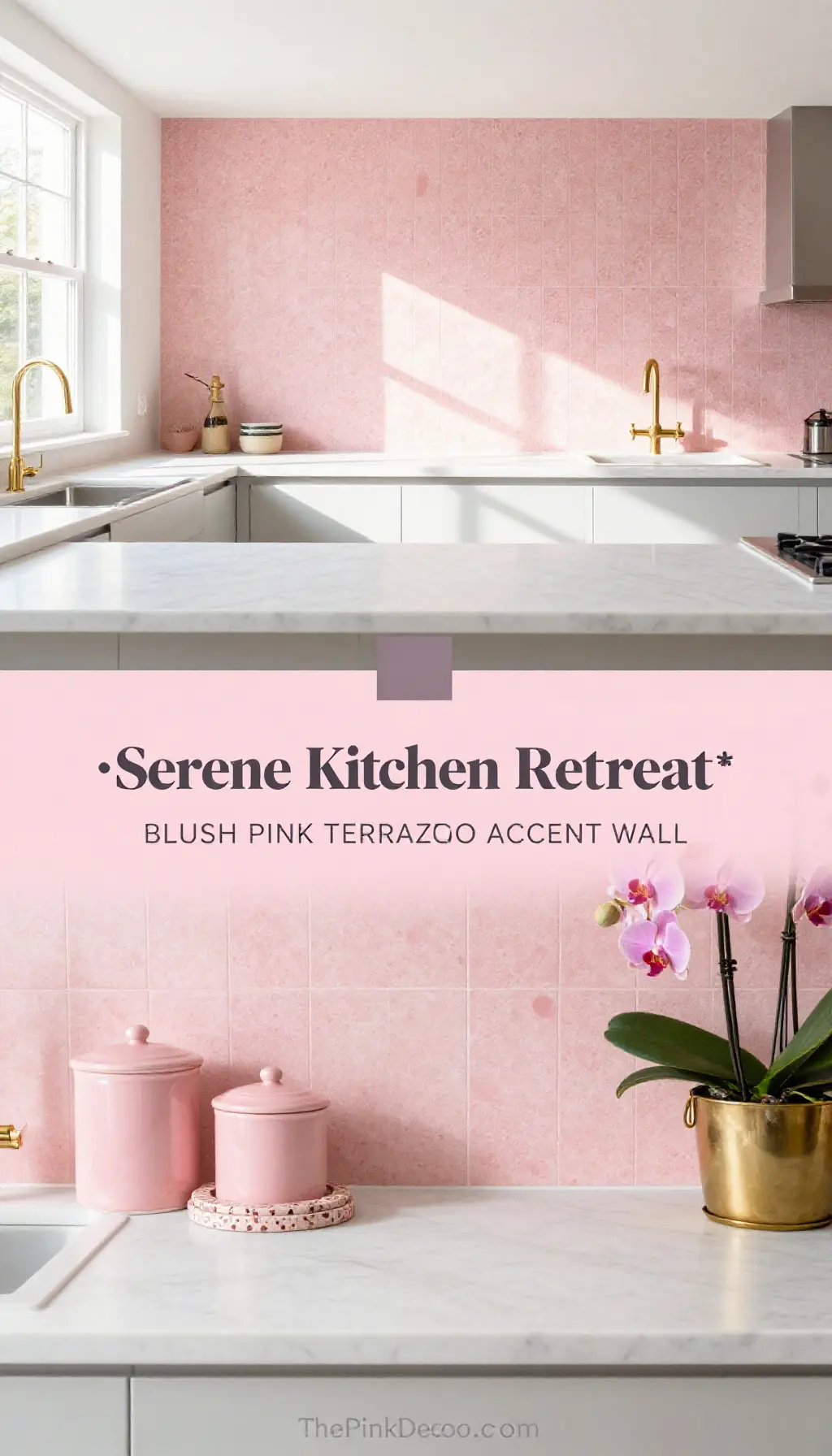 Blush Pink Terrazzo Accent Wall Kitchen - Kitchen - The Pink Decor