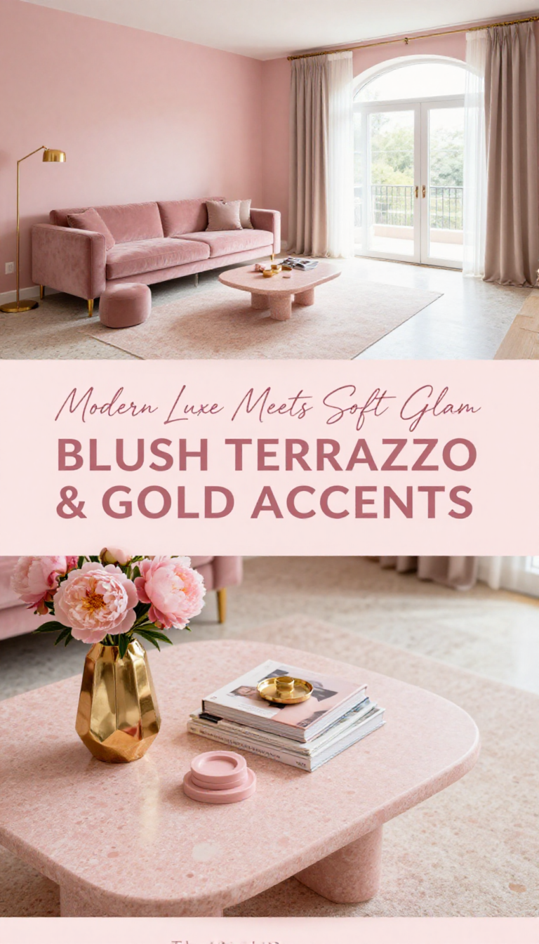 Blush Pink Terrazzo and Gold Accent Living Room - Living Room - The Pink Decor