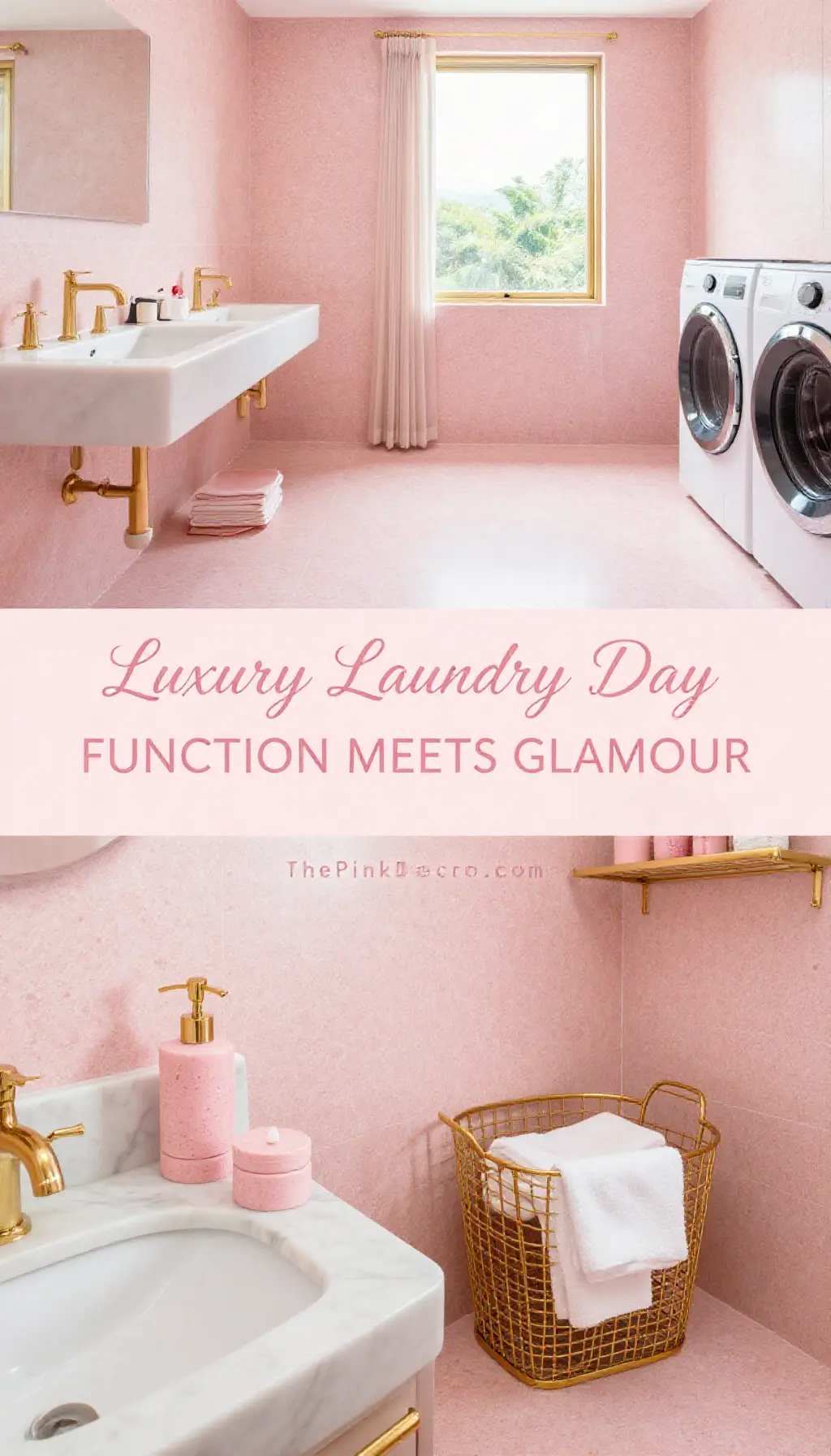 Blush Pink Terrazzo and Gold Laundry Room - Laundry Room - The Pink Decor