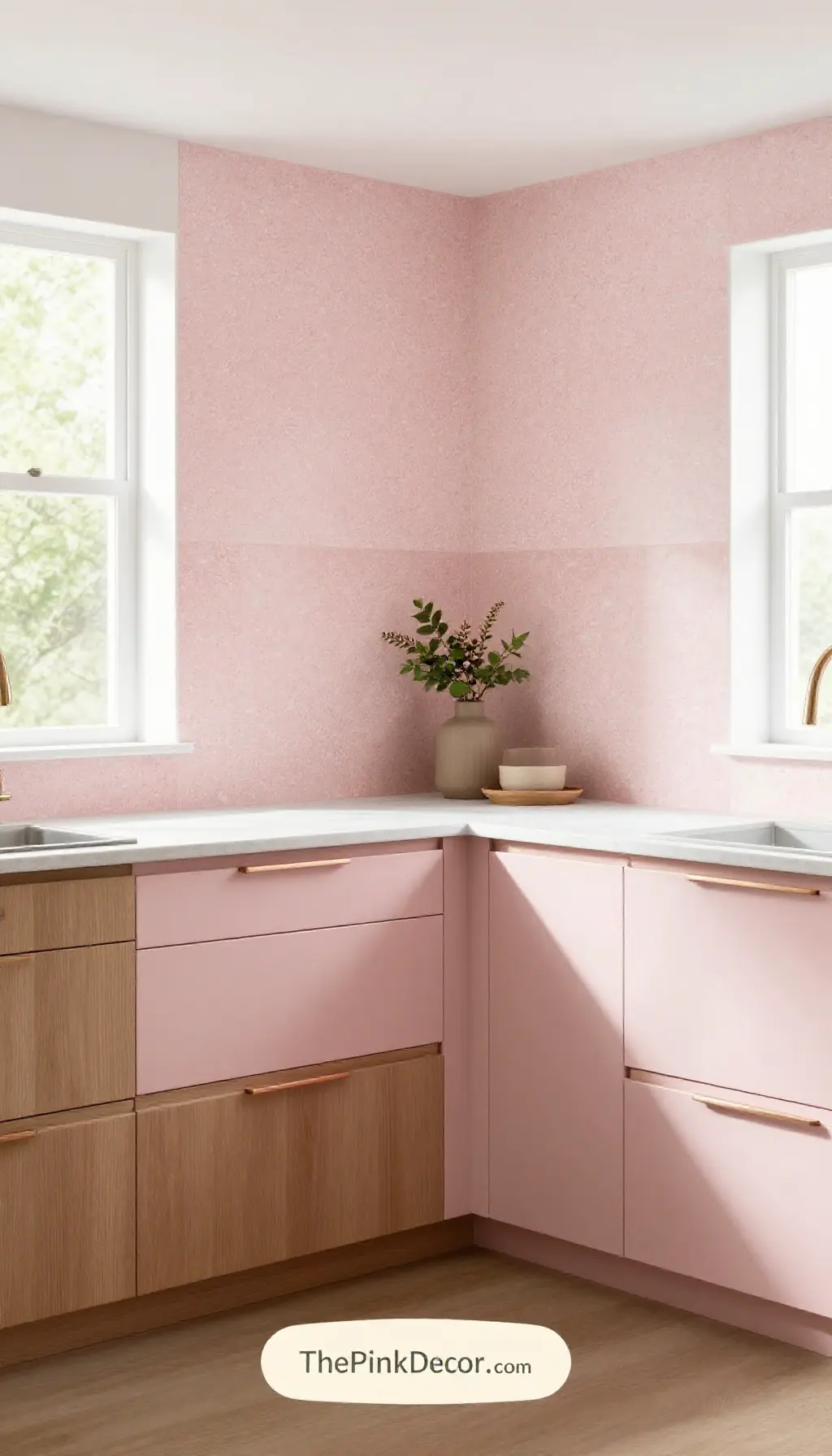 Complete Kitchen with pink decor elements