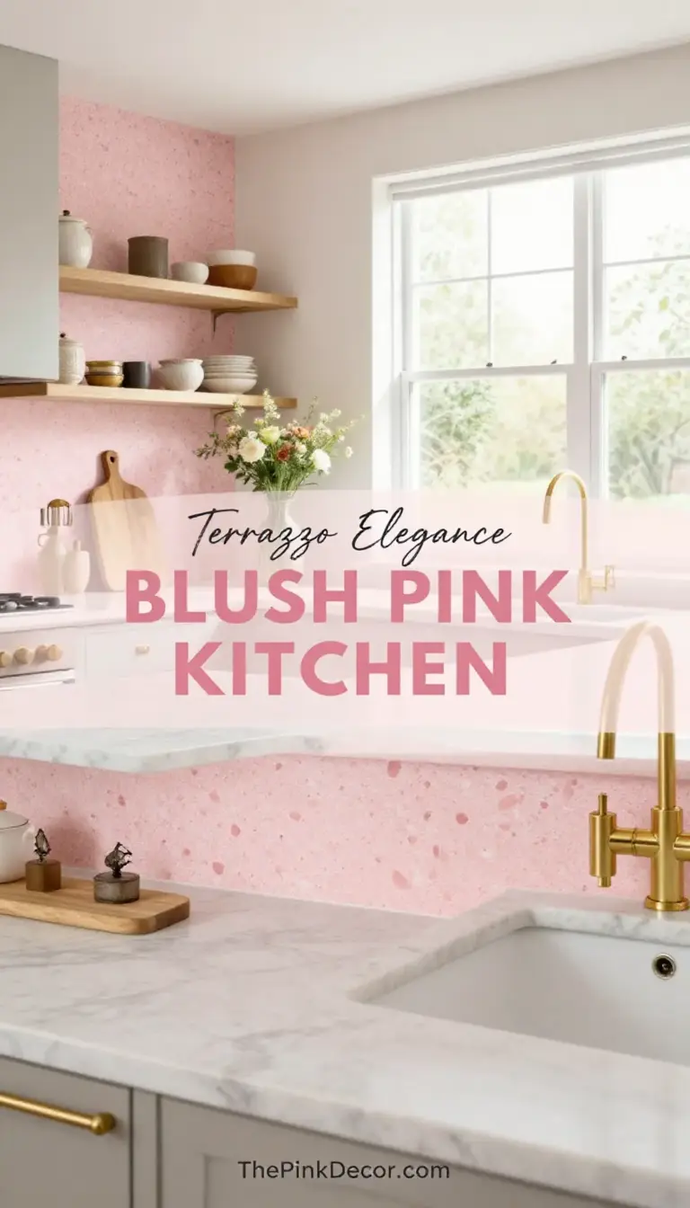 Blush Pink Terrazzo Backsplash Kitchen Design - Kitchen - The Pink Decor