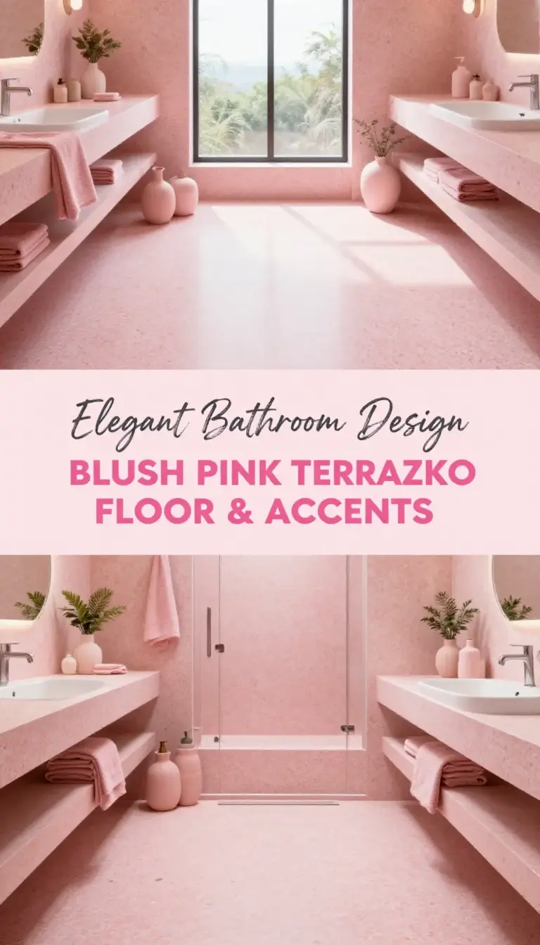 Blush Pink Terrazzo Bathroom Floor with Matching Accents - Bathroom - The Pink Decor