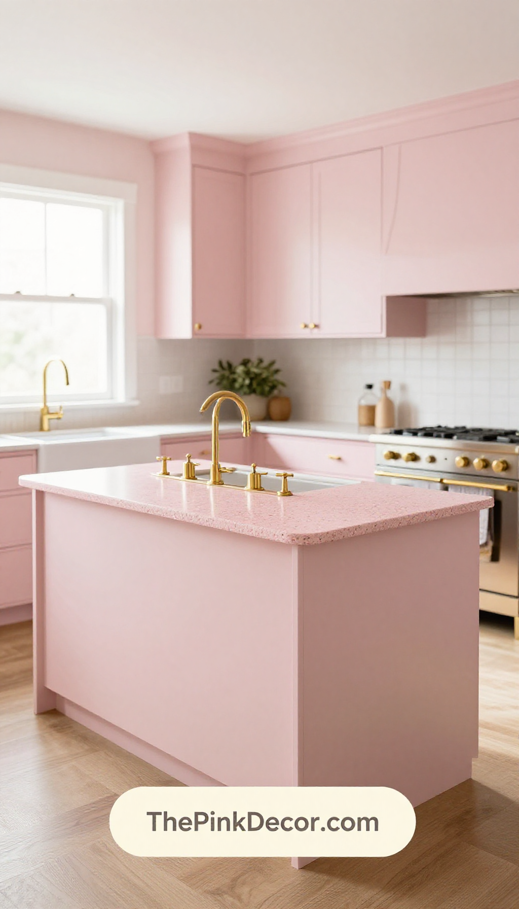 Complete Kitchen with pink decor elements