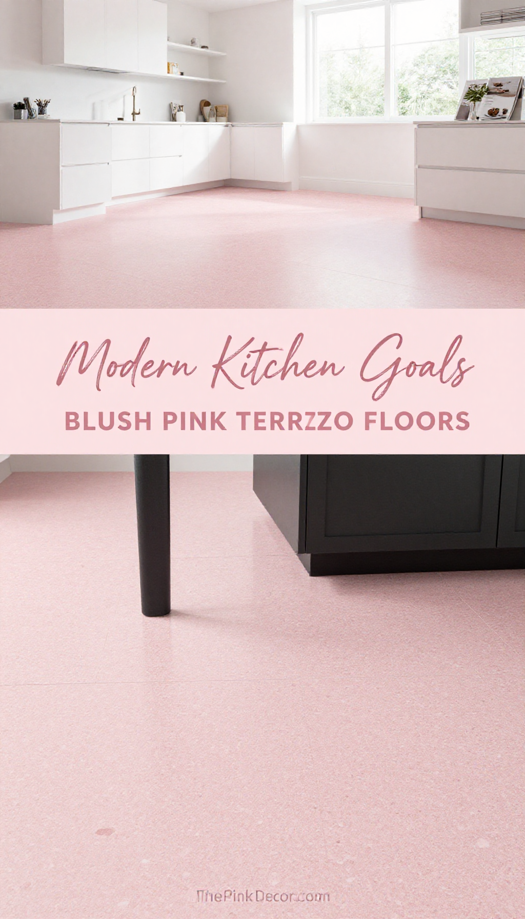 Blush Pink Terrazzo Floor Tiles for a Modern Kitchen - Kitchen - The Pink Decor