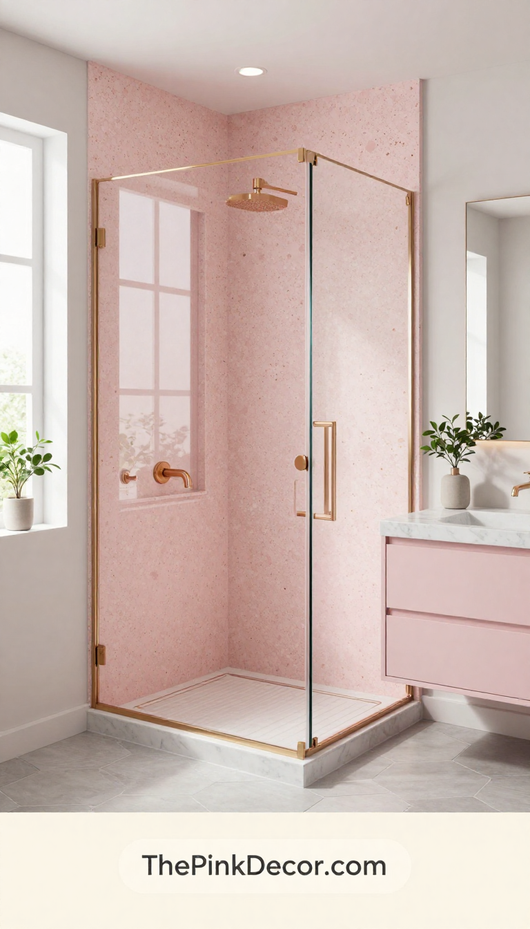 Complete Bathroom with pink decor elements