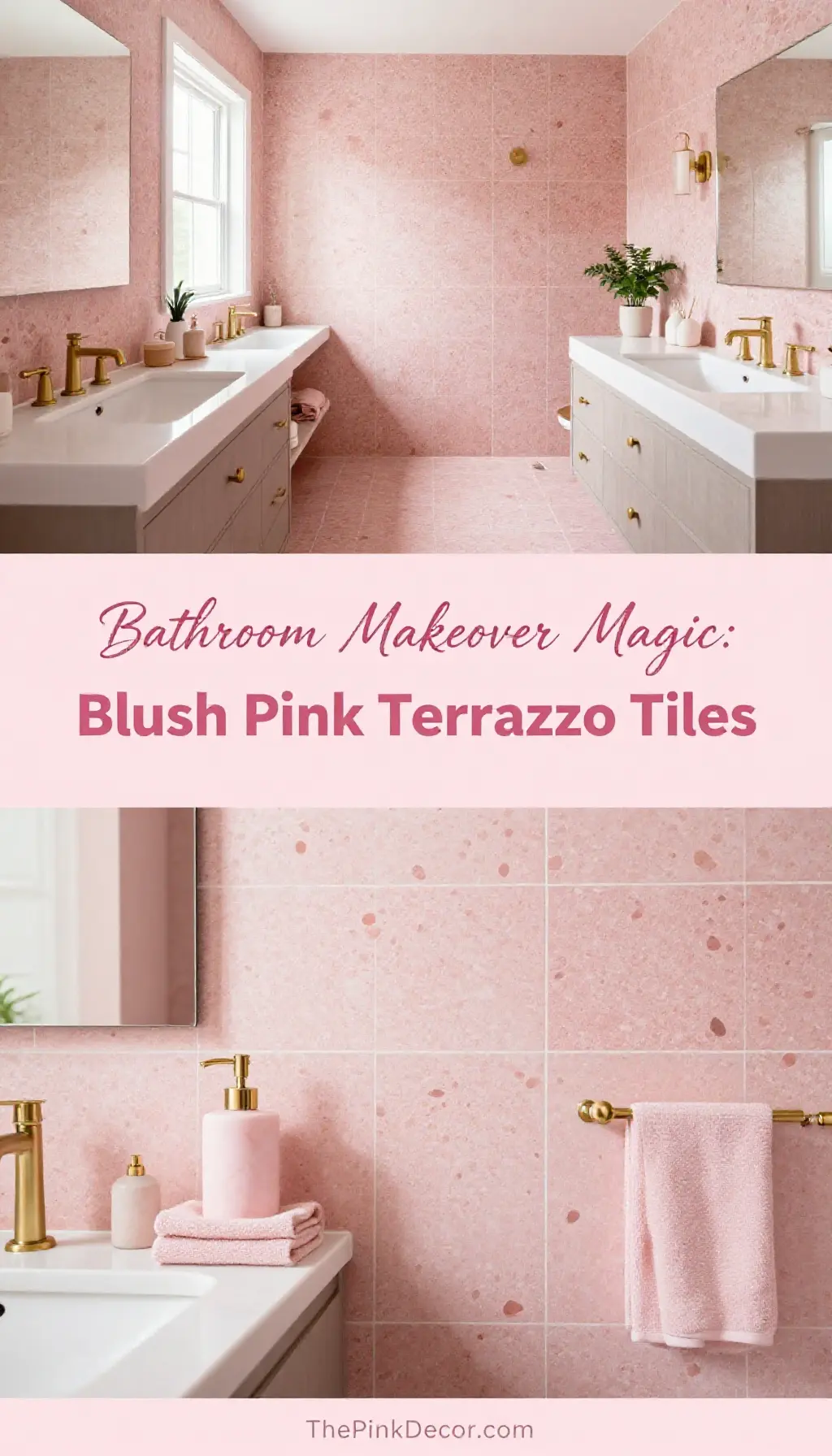 Blush Pink Terrazzo Tile Bathroom Makeover - Bathroom - The Pink Decor