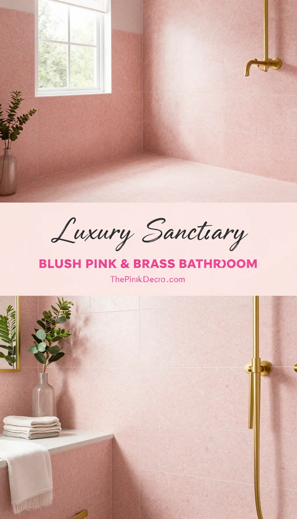 Blush Pink Terrazzo Tile Bathroom with Brass Accents - Bathroom - The Pink Decor