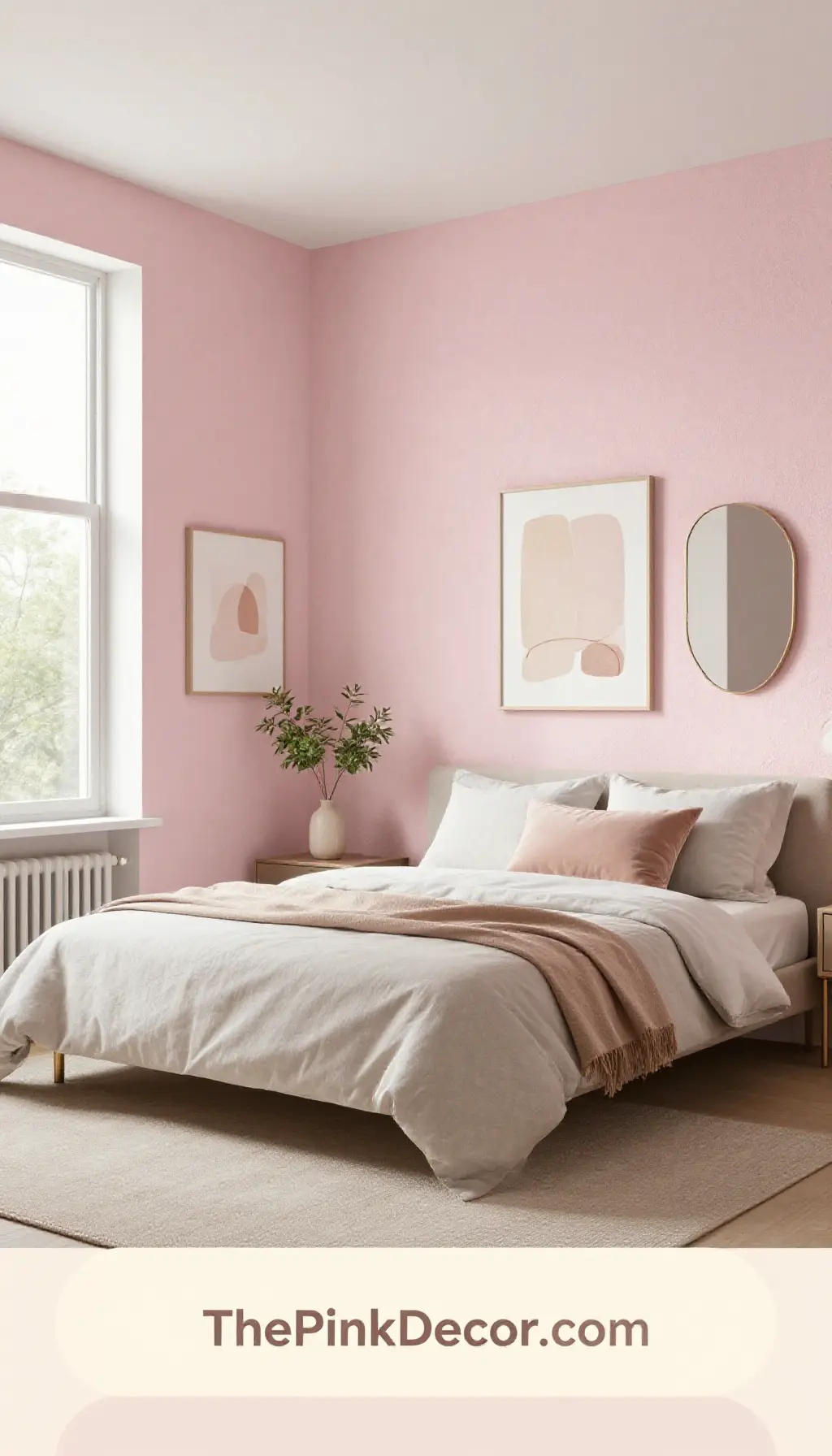 modern blush pink textured accent wall bedroom decor ideas for Instagram - Complete View Complete Bedroom with pink decor elements