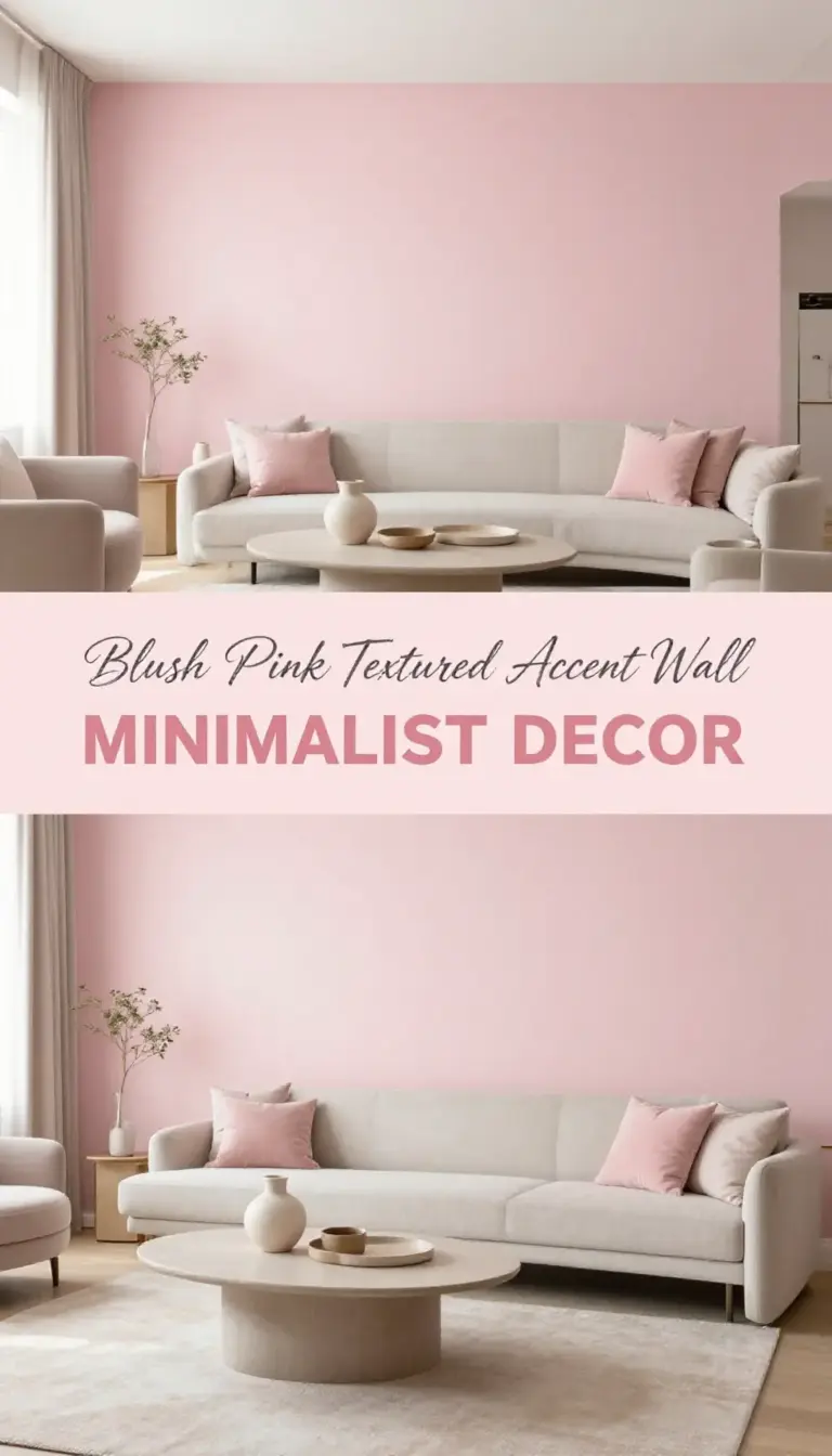 Blush Pink Textured Accent Wall with Minimalist Decor - Bedroom - The Pink Decor