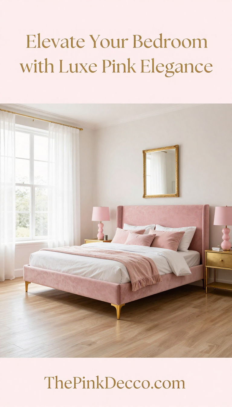 Blush Pink Velvet Bed Frame with Gold Accents - Bedroom - The Pink Decor