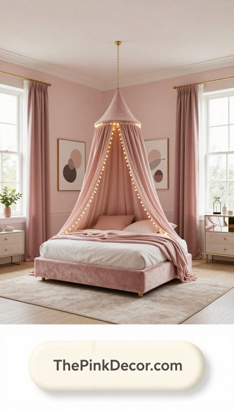 Complete Bedroom with pink decor elements