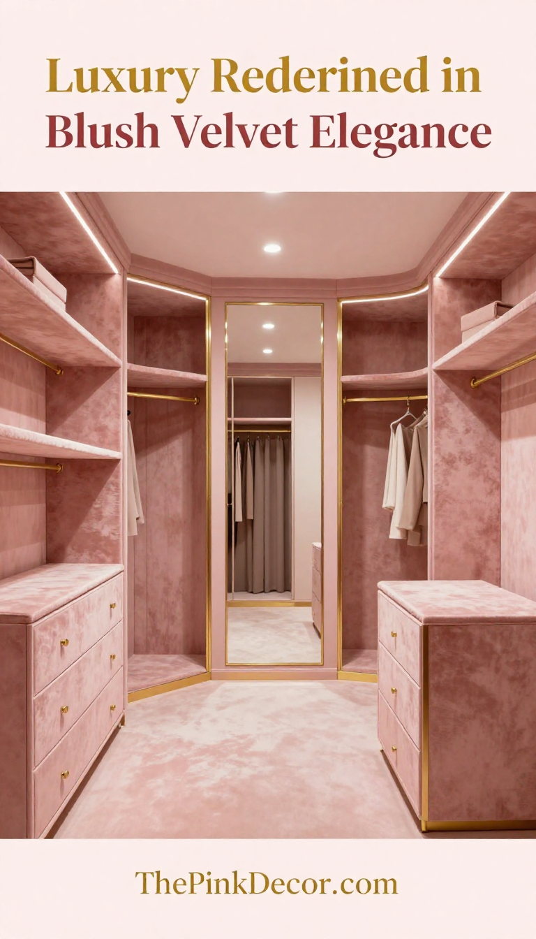 Blush Pink Velvet Closet Interior with Gold Accents - Closet - The Pink Decor