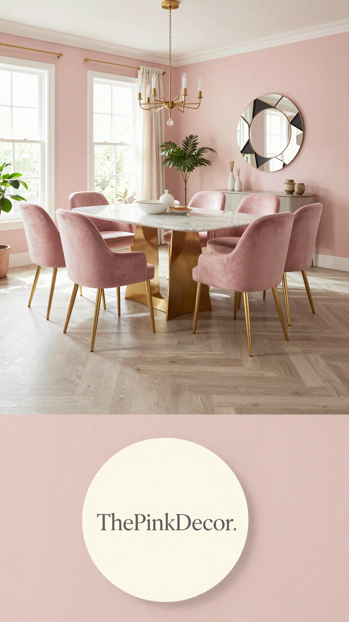 Complete Dining Room with pink decor elements