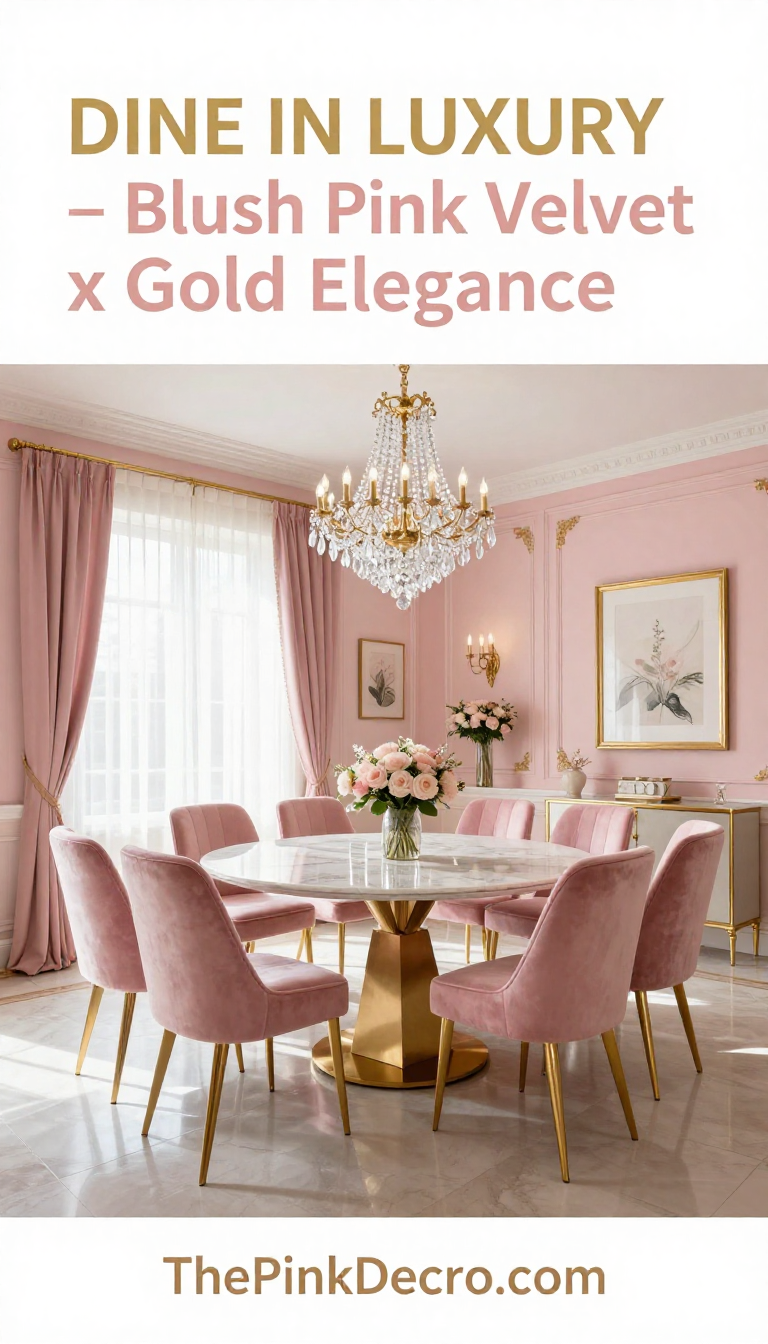 Blush Pink Velvet Dining Chairs with Gold Legs - Dining Room - The Pink Decor