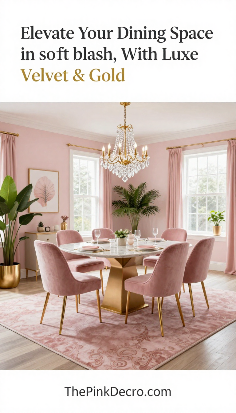 Blush Pink Velvet Dining Chairs with Gold Legs - Dining Room - The Pink Decor