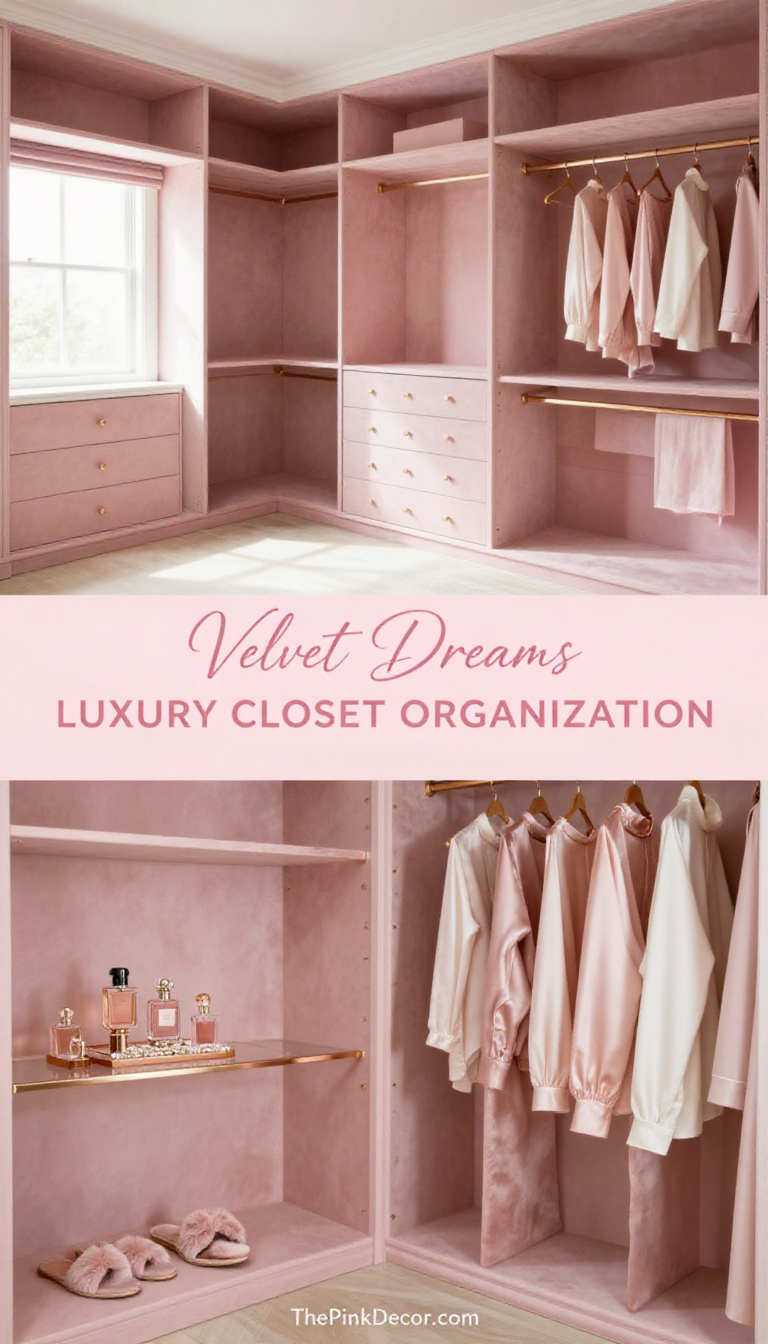 Blush Pink Velvet-Lined Closet with Rose Gold Hardware - Closet - The Pink Decor