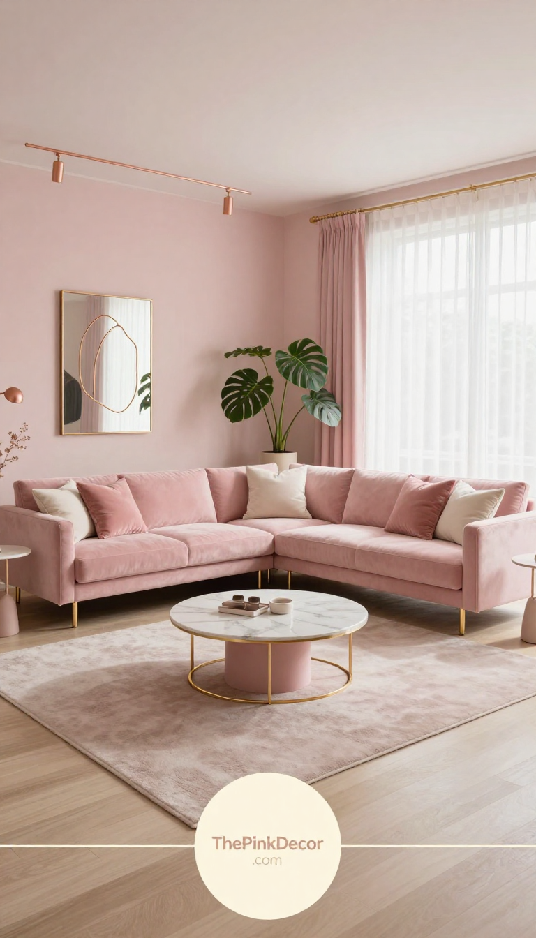 Complete Living Room with pink decor elements