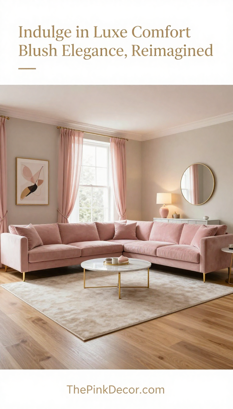 Blush Pink Velvet Modular Sofa with Gold Accents - Living Room - The Pink Decor