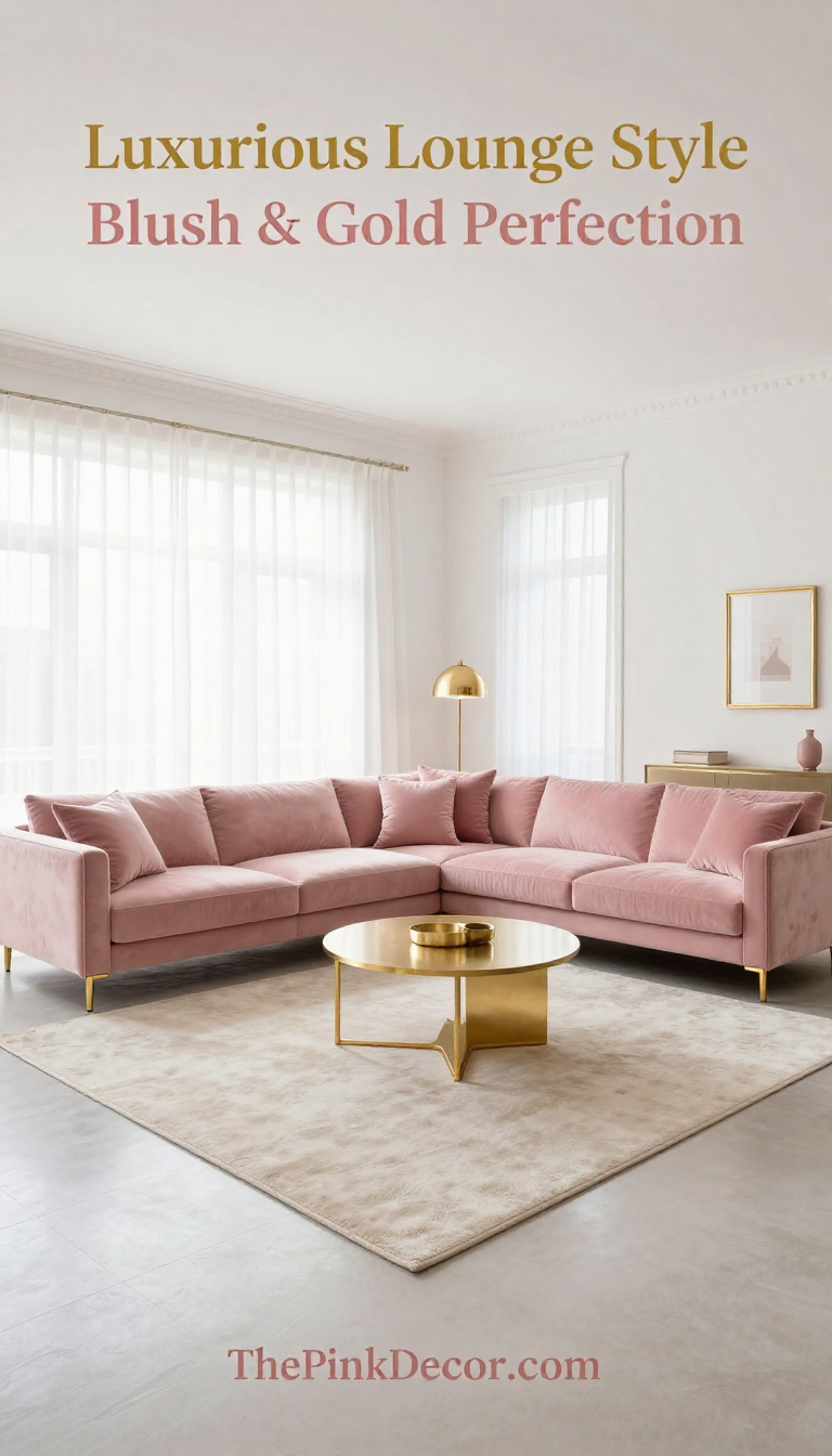 Blush Pink Velvet Modular Sofa with Gold Accents - Living Room - The Pink Decor