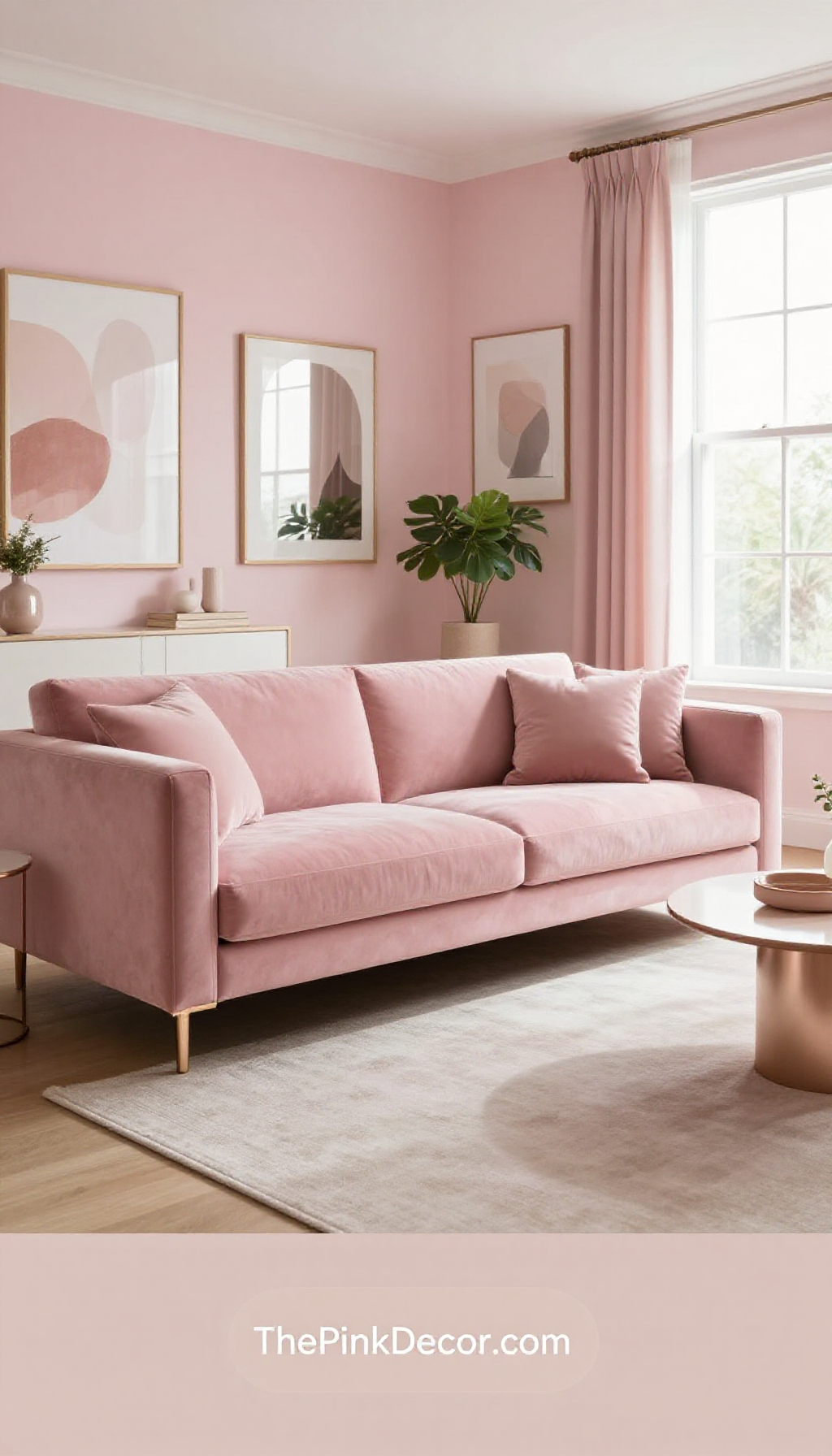 Complete Living Room with pink decor elements