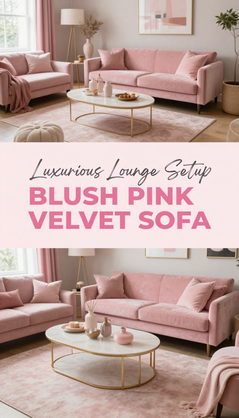 Blush Pink Velvet Sofa Lounge Setup - Living Room - The Pink Decor