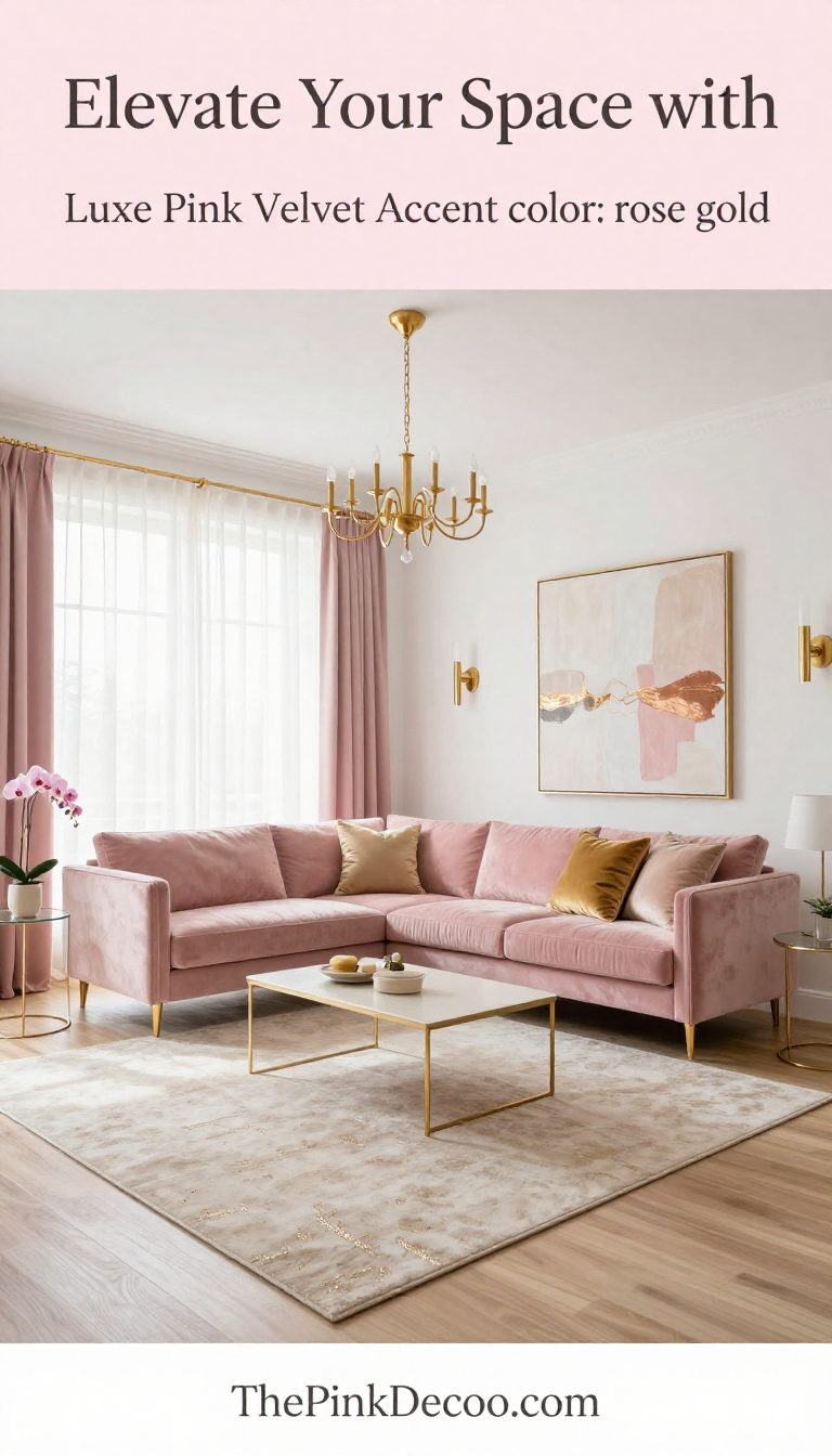 Blush Pink Velvet Sofa with Gold Accents - Living Room - The Pink Decor