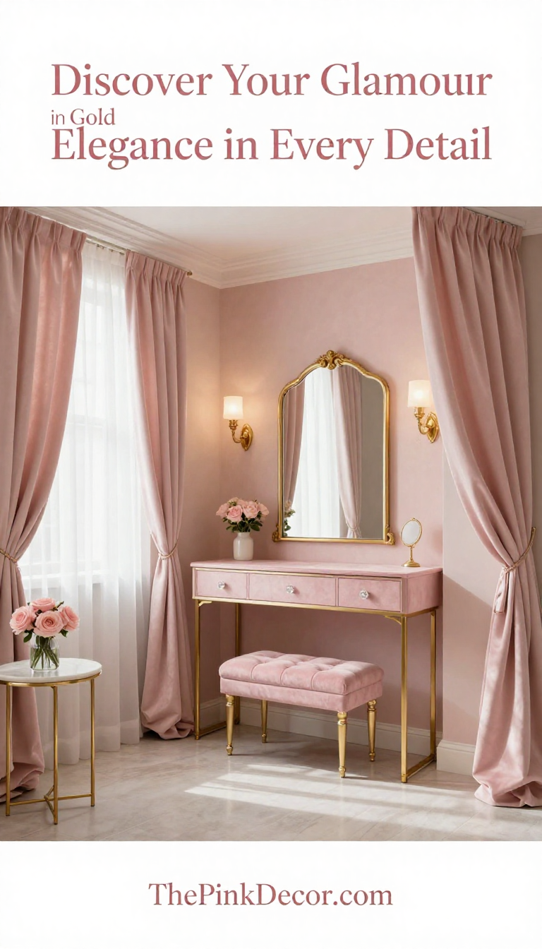 Blush Pink Velvet Vanity Nook with Gold Accents - Dressing Room - The Pink Decor