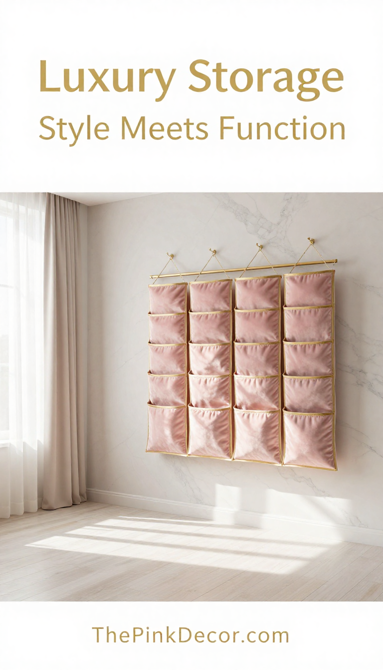 Blush Velvet Hanging Organizers with Gold Trim - Closet - The Pink Decor
