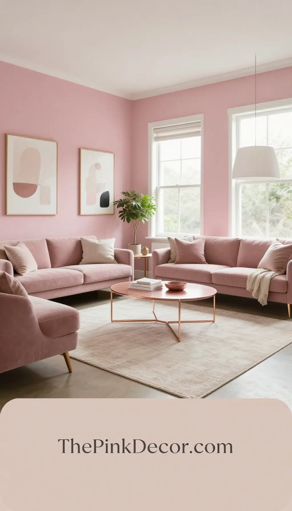 Complete Living Room with pink decor elements