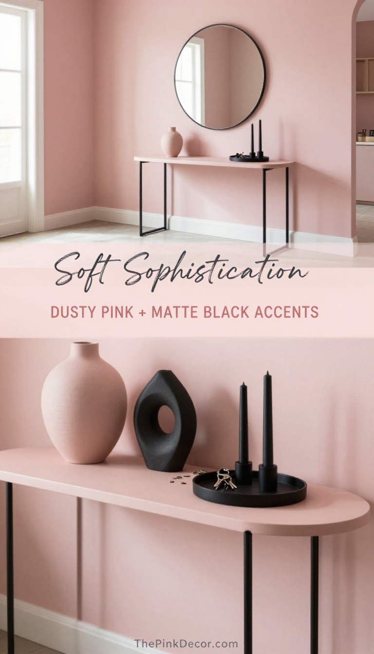 Dusty Pink and Blush Entryway Console with Matte Black Accents - Entryway - The Pink Decor