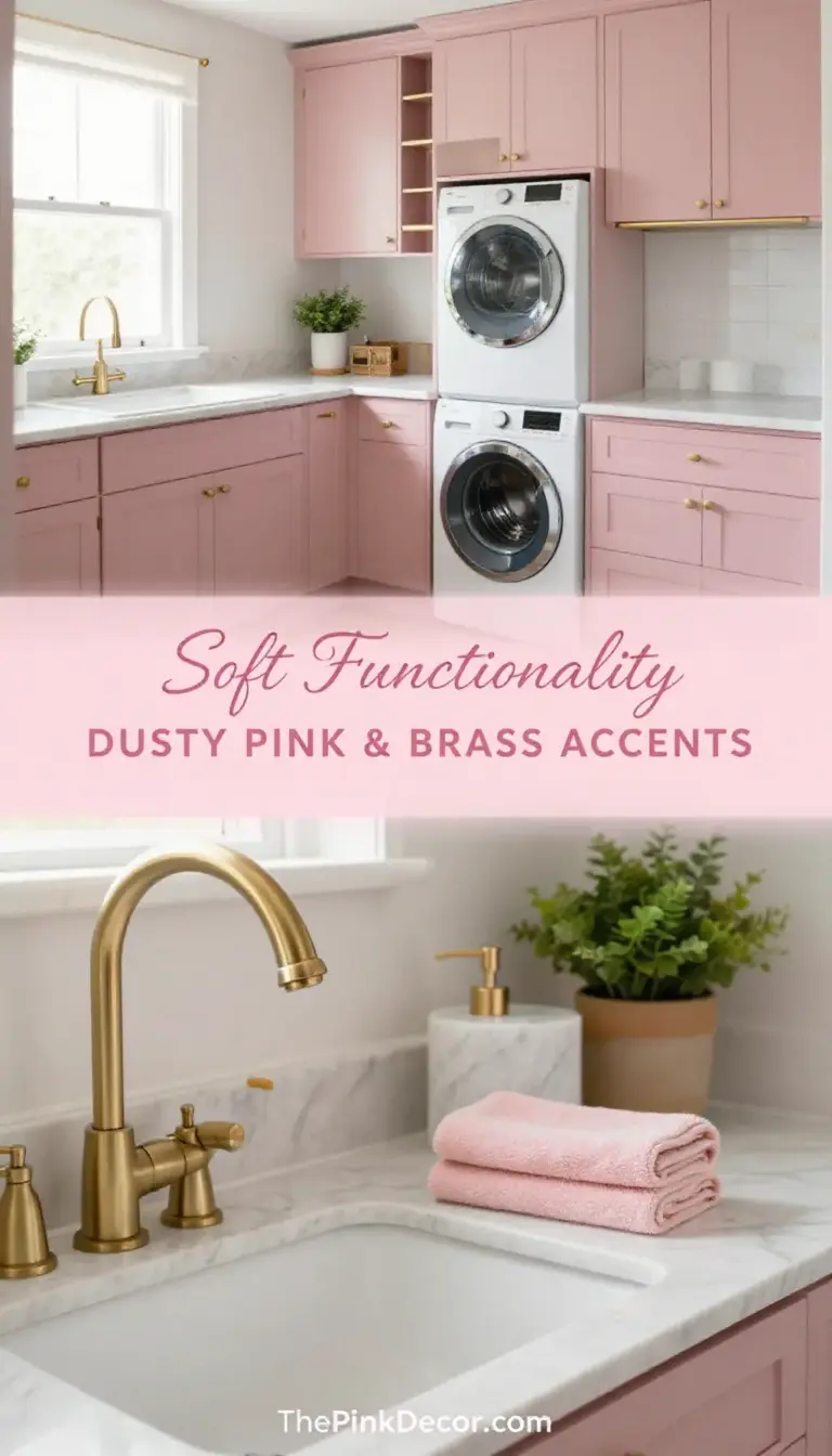 Dusty Pink and Brass Accent Laundry Room Design - Laundry Room - The Pink Decor