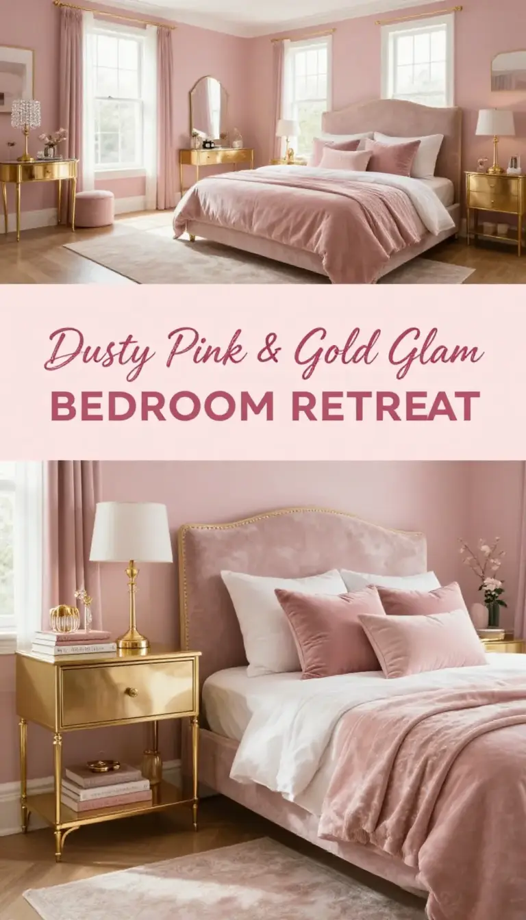 Dusty Pink and Gold Glam Bedroom Retreat - Bedroom - The Pink Decor