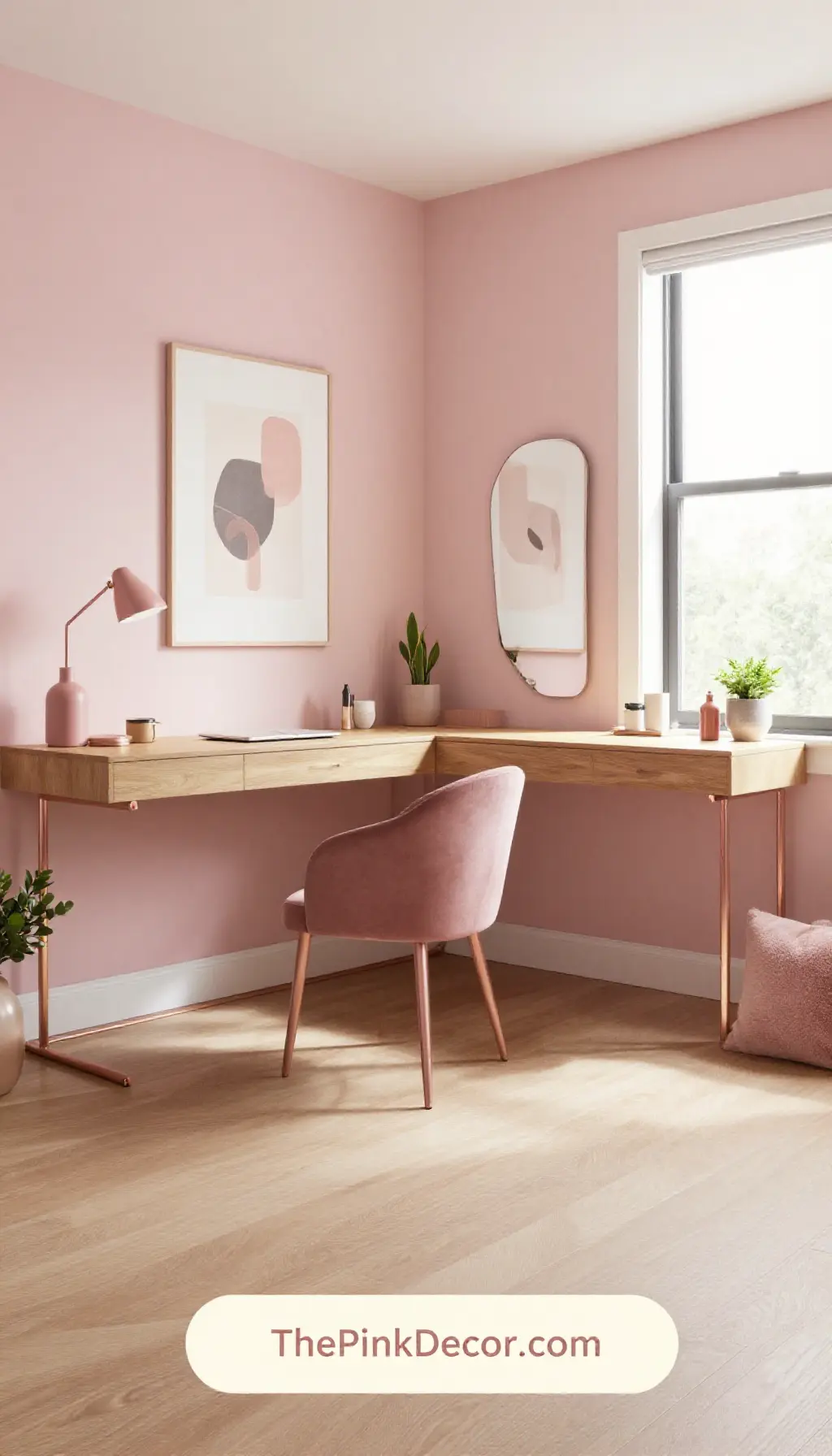 Complete Home Office with pink decor elements