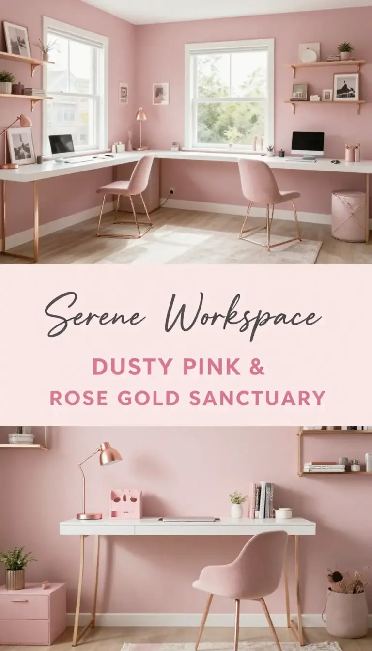 Dusty Pink and Rose Gold Modern Home Office Sanctuary - Home Office - The Pink Decor