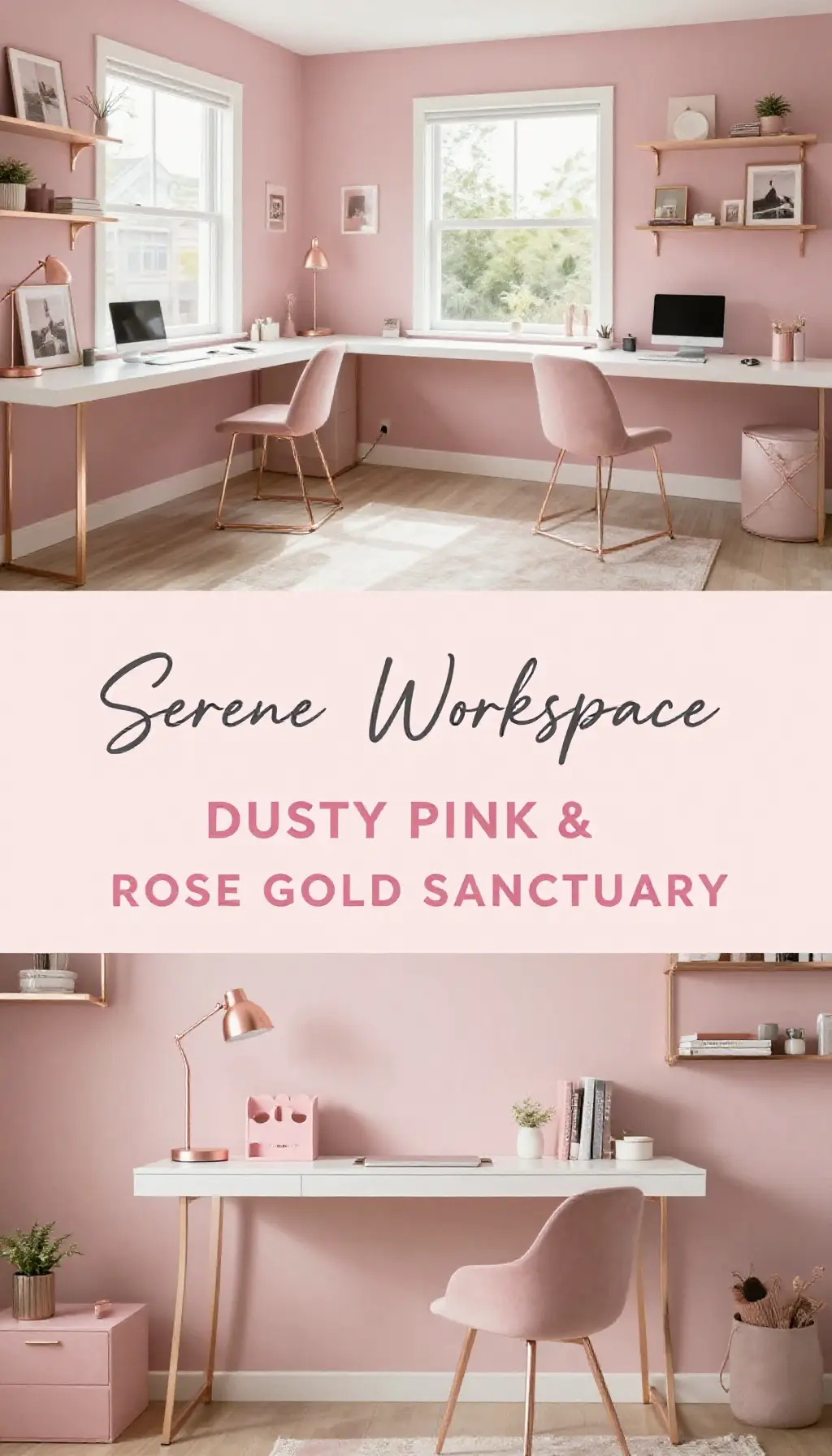 Dusty Pink and Rose Gold Modern Home Office Sanctuary - Home Office - The Pink Decor