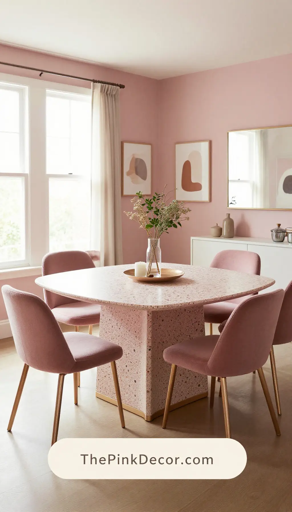 Complete Dining Room with pink decor elements