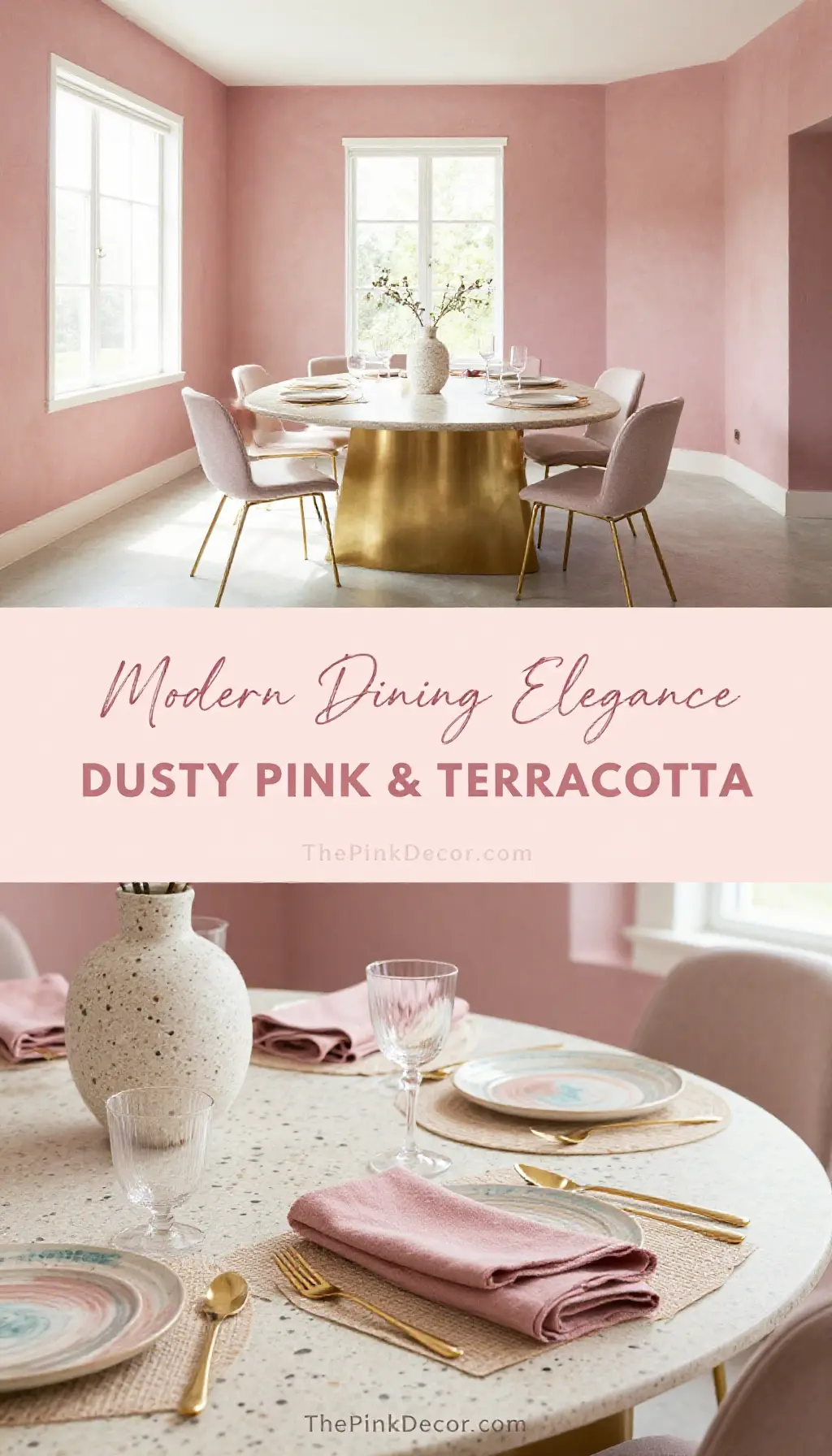 Dusty Pink and Terrazzo Table Dining Room Ensemble - Dining Room - The Pink Decor