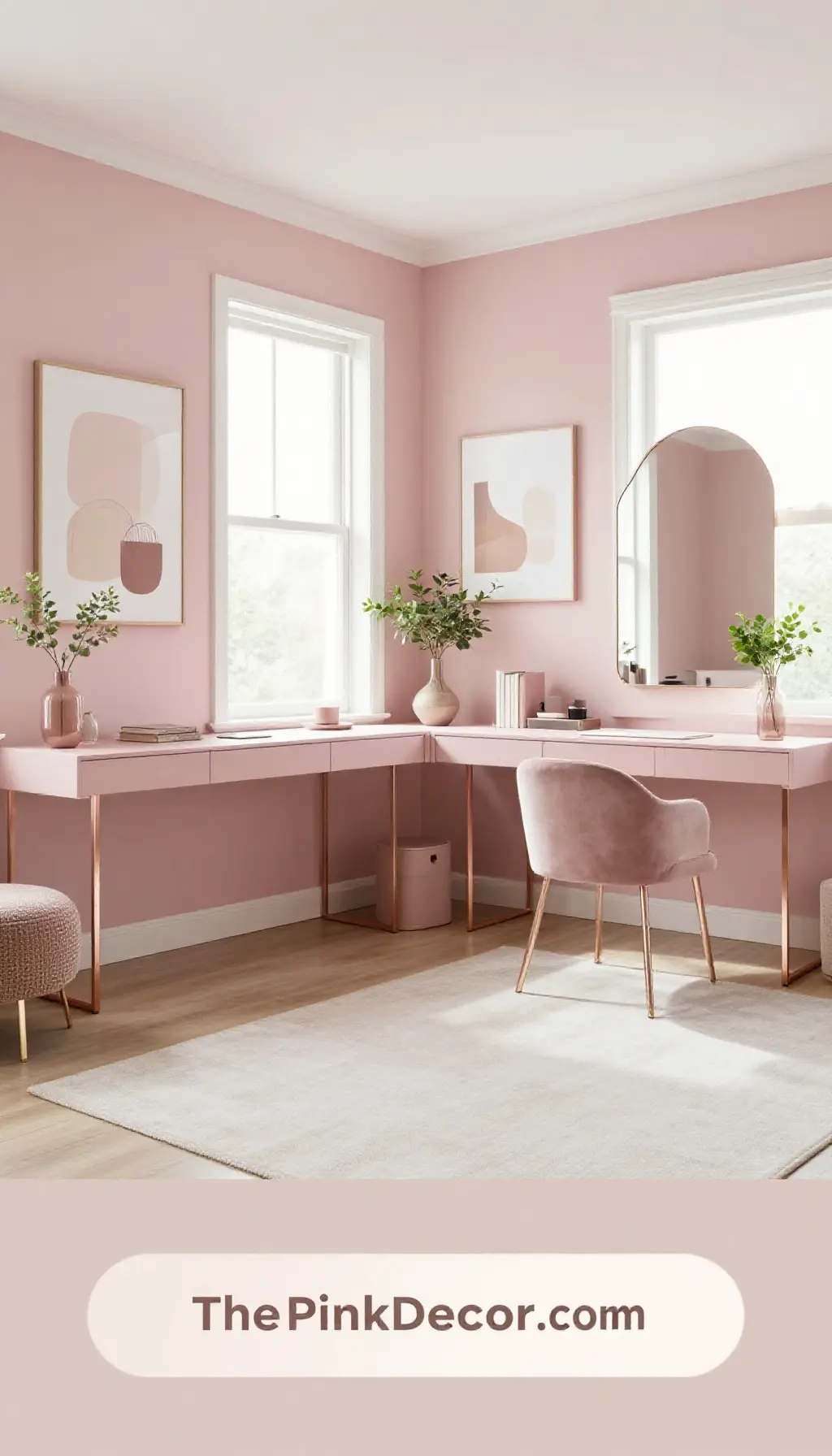 Complete Home Office with pink decor elements