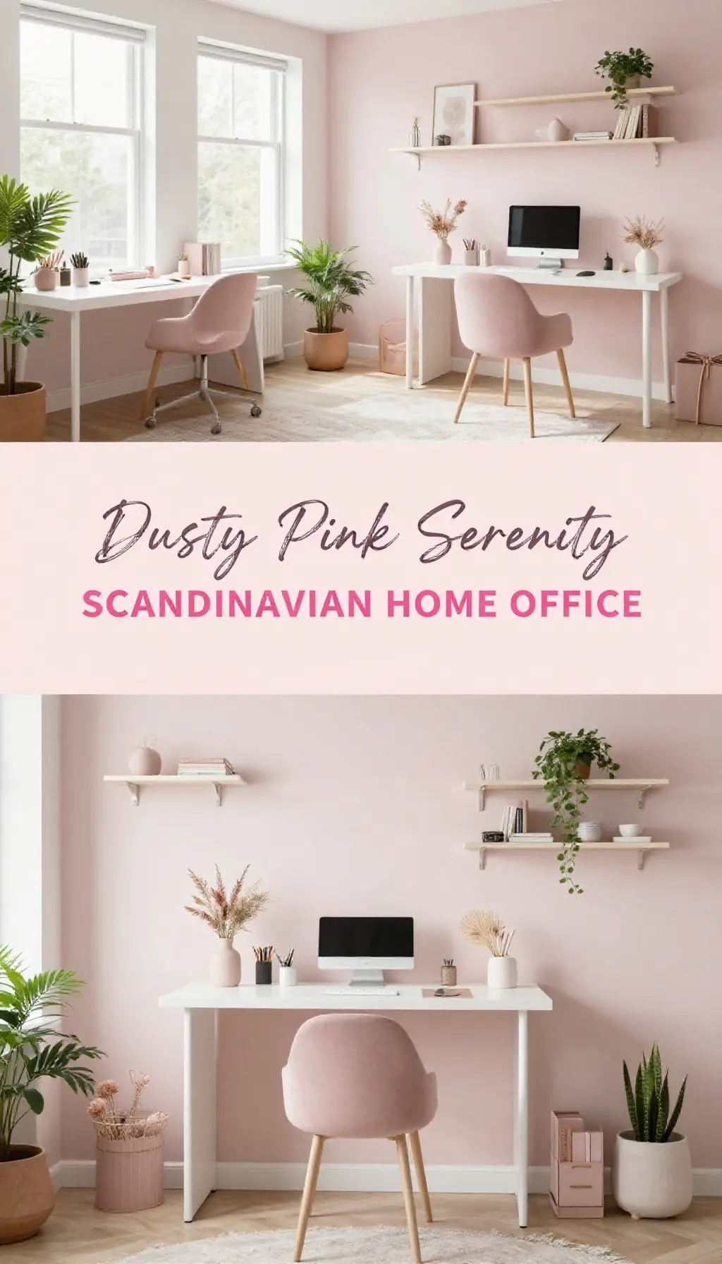 Dusty Pink and White Scandinavian Home Office Design - Home Office - The Pink Decor