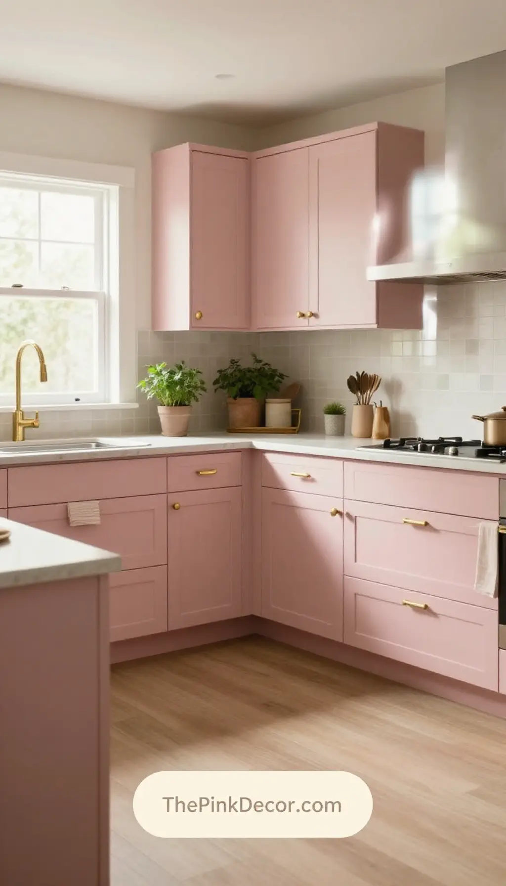 Complete Kitchen with pink decor elements